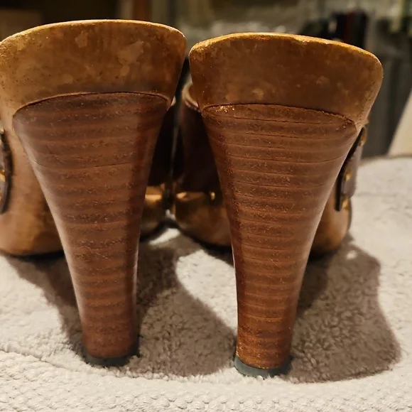 Michael Michael Kors wood leather heels size 8 sandals - Picture 4 of 8